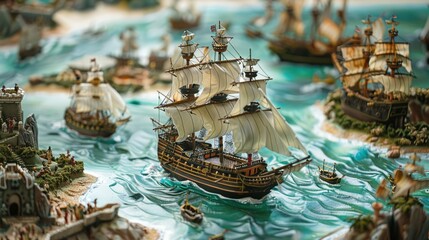 Pirate adventure with ships and treasures