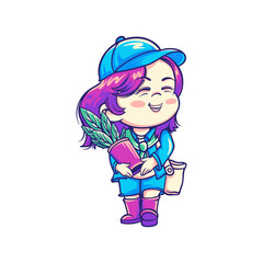 a beautiful girl is holding a plant