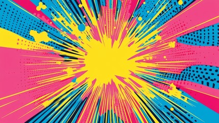 Fototapeta premium comic book background with bright colorful pop art explosion, halftone dots