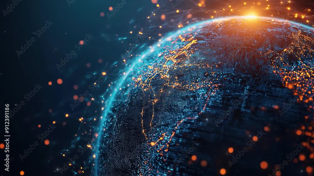 Wall mural abstract digital technology background. abstract global network and connectivity concept with glowin