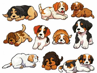 Obraz premium Whimsical clipart of different breeds of playful puppies