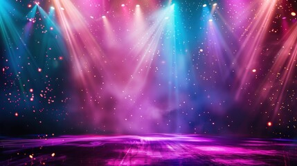 Fototapeta premium Beautiful purple and pink stage with lights and a lot of sparkles