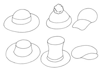 Hat set graphic black white isolated illustration vector