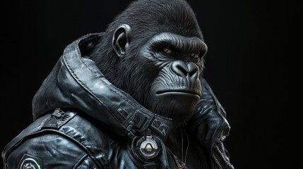 3D Render of a Gorilla in a Cyberpunk Leather Jacket - Intense and Futuristic Animal Character for Sci-Fi Concept Art and Digital Illustration