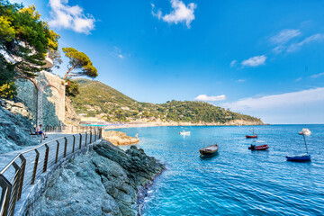 A characteristic summer landscape, a beach full of tourists enjoying the summer