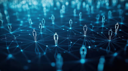Obraz premium Abstract social network concept. Global internet communication. Social network connections and business people icons. Digital technology background. Human resources management 