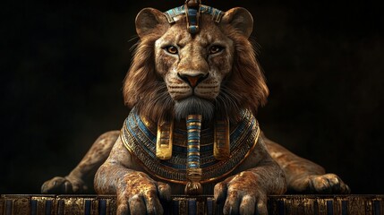 Fototapeta premium 3D Render of a Lioness in Ancient Egyptian Pharaoh Regalia - Majestic and Powerful Fantasy Art for Historical and Mythological Concept Design