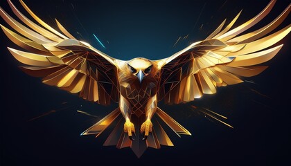 Create a geometric logo of a golden falcon diving with speed.