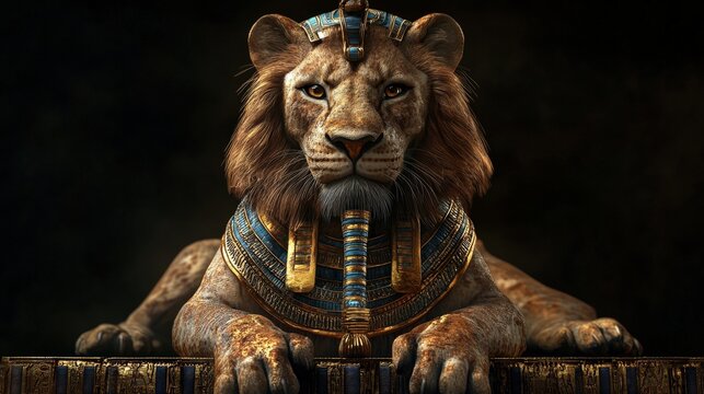 3D Render of a Lioness in Ancient Egyptian Pharaoh Regalia - Majestic and Powerful Fantasy Art for Historical and Mythological Concept Design
