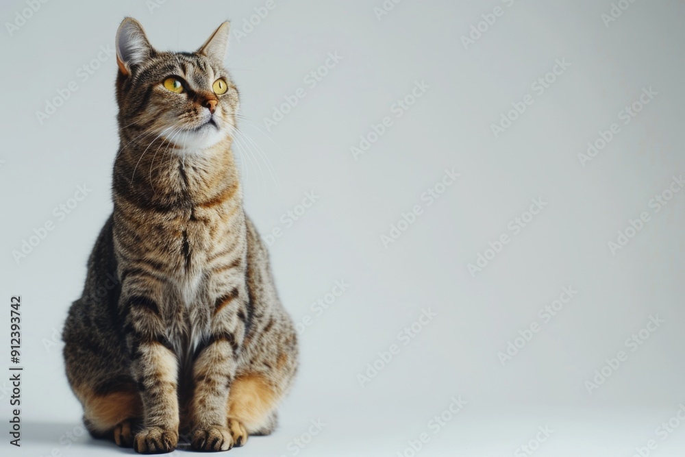 Aufkleber a cat sits on a white surface looking up, ready to pounce or observe