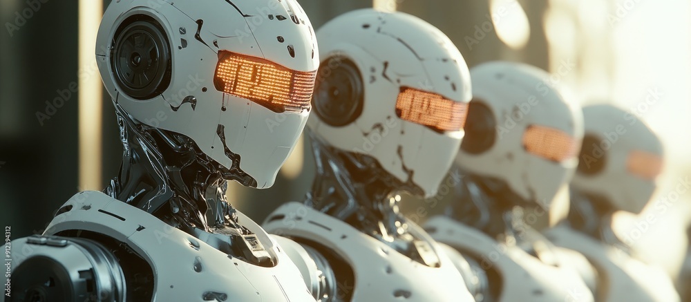 Poster 3d rendering of advanced artificial intelligence and droid robot development for future living digit
