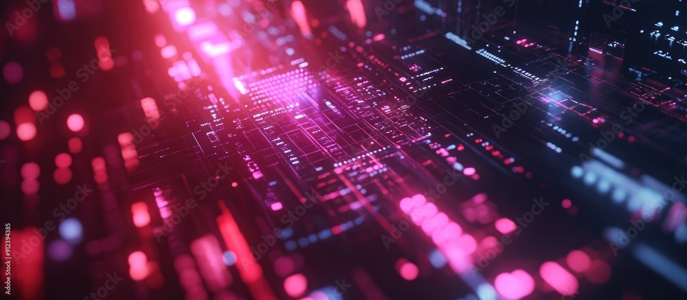 Poster 3d text rendering with futuristic screen glitches and technological interference effects