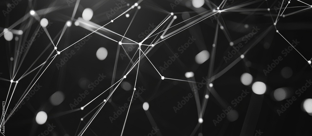 Poster abstract technology background featuring a network of interconnected white dots and lines dynamic pl