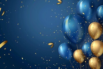 Fototapeta premium Blue and Gold Balloons with Confetti