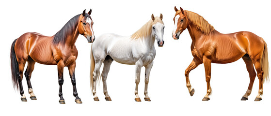 different colors horse collection, animal bundle, without background 