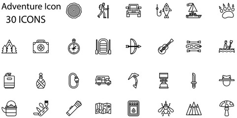 Set of adventure icons. Line art style icons bundle. vector illustration