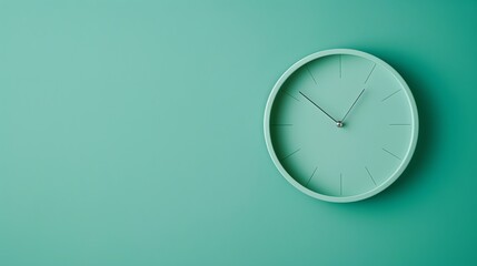 A green clock on a green wall.