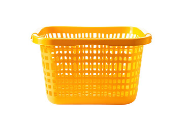 A Bright Yellow Plastic Laundry Basket Isolated on a White Background on a White or Clear Surface PNG Transparent Background