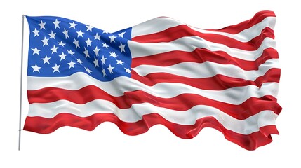 Obraz premium Patriotic American Flag Waving with Flawless Details on White Background