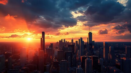 Website banner with vibrant city skyline at sunset, space for promotional text overlay, website banner, urban innovation
