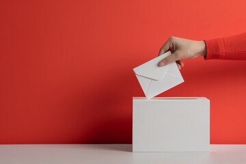 A hand casting an envelope into the ballot box