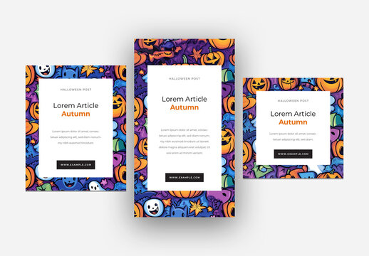 Halloween Posts Layouts For Social Media With Cute Spooky Pattern, Generative ai