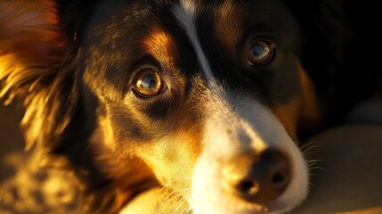 Close-Up of a Dog's Face in Golden Evening Light Outdoors