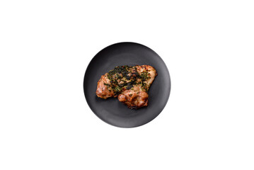 Grilled boneless chicken thigh with salt, spices and herbs