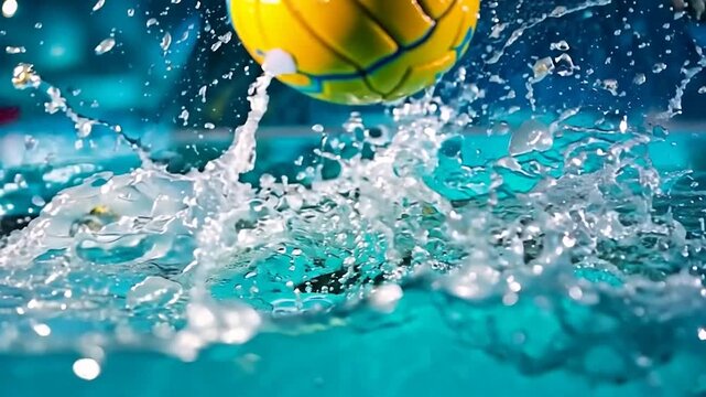 Water Polo Ball Splashing in Pool.