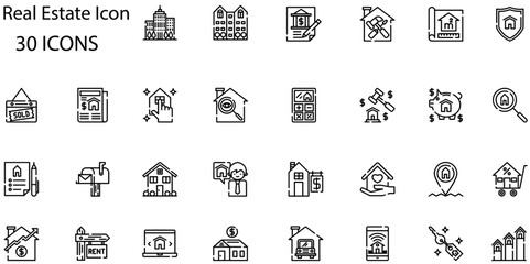 Set of Real Estate icons. Line art style icons bundle. vector illustration