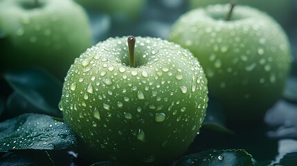 Green Apples and Water Droplets