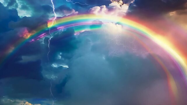 Double rainbow with lightning