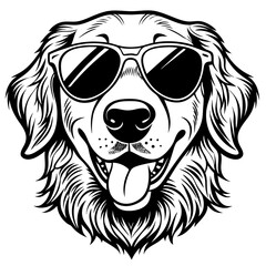 Head Golden Retriever wearing sunglasses