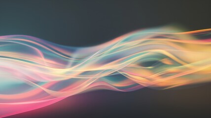 Obraz premium Close-up of ethereal pastel neon pink, purple, lavender, mint holographic background. Abstract modern curved blurred surreal futuristic disco, rave, techno, festive dreamlike backdrop