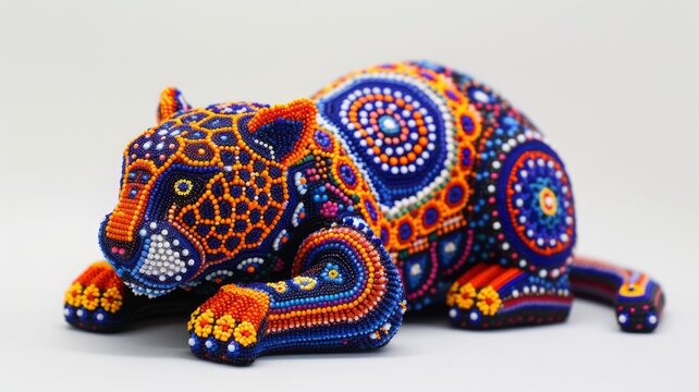 Huichol abstract isolated figure. Traditional folk indigenous art pattern. Psychedelic Mexican craft