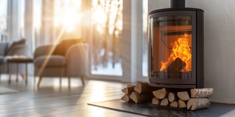 Modern Wood Stove - Scandinavian Living Room