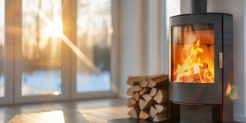 Modern Wood Stove - Scandinavian Living Room