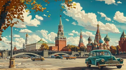 Obraz premium Illustration Of Russian Landmarks. Generative AI
