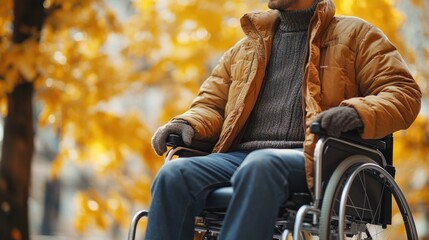 Obraz premium Close-up of Handicapped Man in Wheelchair Gripping Accessible Railing, Disability Inclusion Concept.