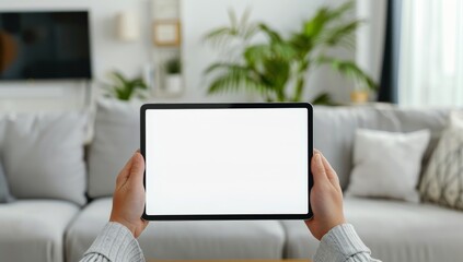 Close-Up Hands Holding iPad Pro - Blue Background