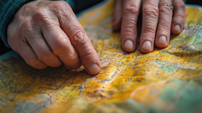 Navigating the World through Touch: Blind Person Using Tactile Map, Close-Up View of Assistive Technology