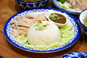 Thai food menu: Chicken rice served with delicious chicken soup