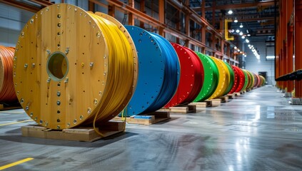 Wooden Spools with Colorful Cables - Warehouse Setting
