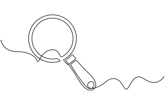 recommend clip art: One continuous line illustration of magnifying glass. Continuous line drawing of magnifying glass lens.
                    Magnifying glass search symbol isolated vector illustration 