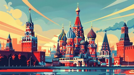 Obraz premium Illustration Of Russian Landmarks. Generative AI