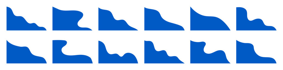 Collection of blue corner shapes with for website page, banner, card vector illustration