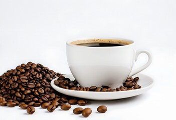 Fototapeta premium A cup of coffee, Espresso coffee with coffee beans