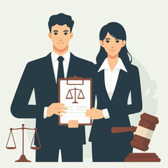 Judicial system people. Wooden tribunes with law representatives, jurors, accused, witness and prosecutor, court session, legal defence process or court tribunal