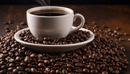 A cup of coffee, Espresso coffee with coffee beans