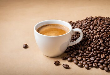 Fototapeta premium A cup of coffee, Espresso coffee with coffee beans